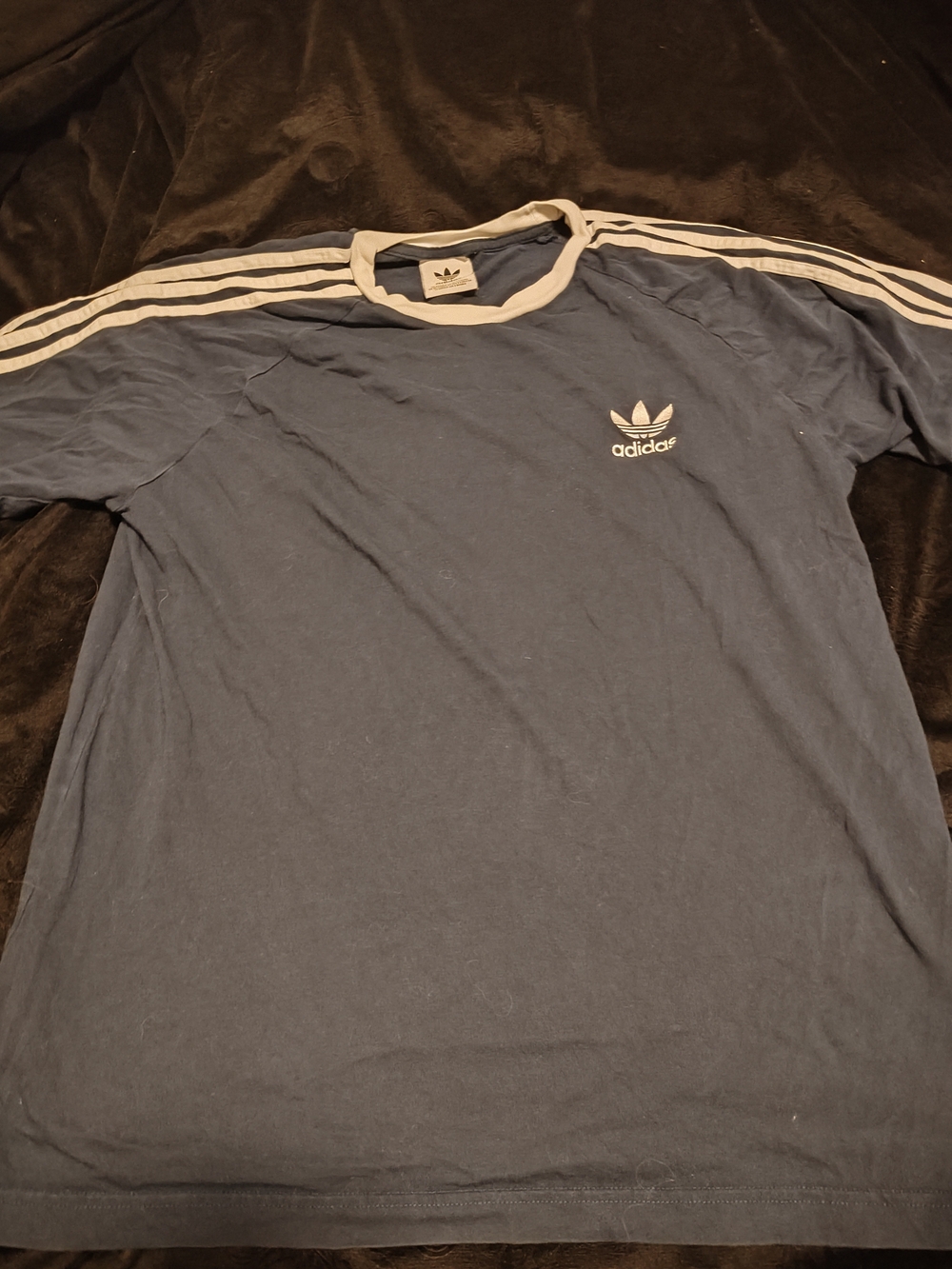 adidas Men’s Navy Blue Trefoil Stripe Short Sleeve Tee Size M